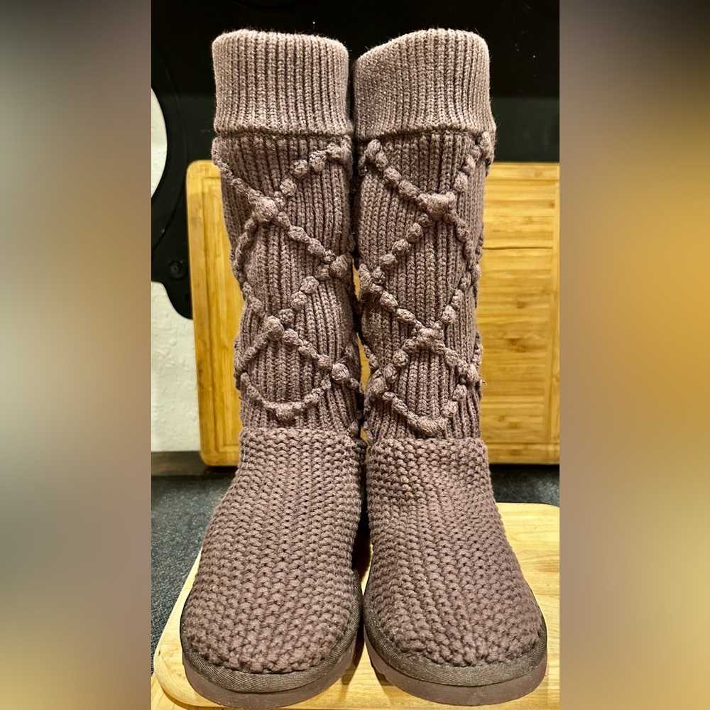 UGG Authentic Australia Argyle Brown Knit Midcalf Sock Sweater Boots - Picture 6 of 7